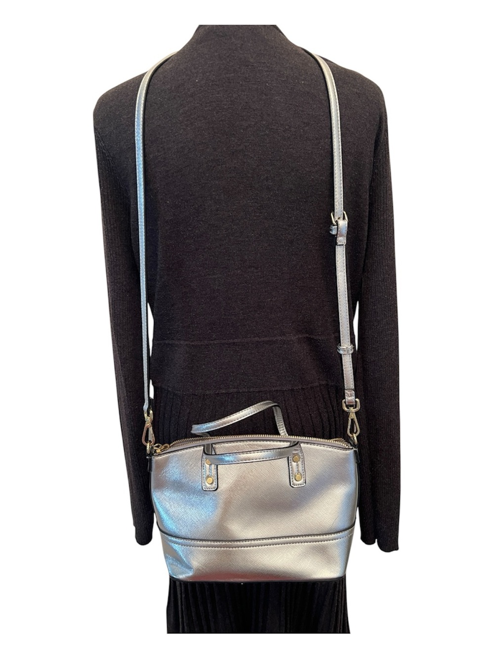 Merona NWOT Metallic Silver Crossbody Bag with Top Handle